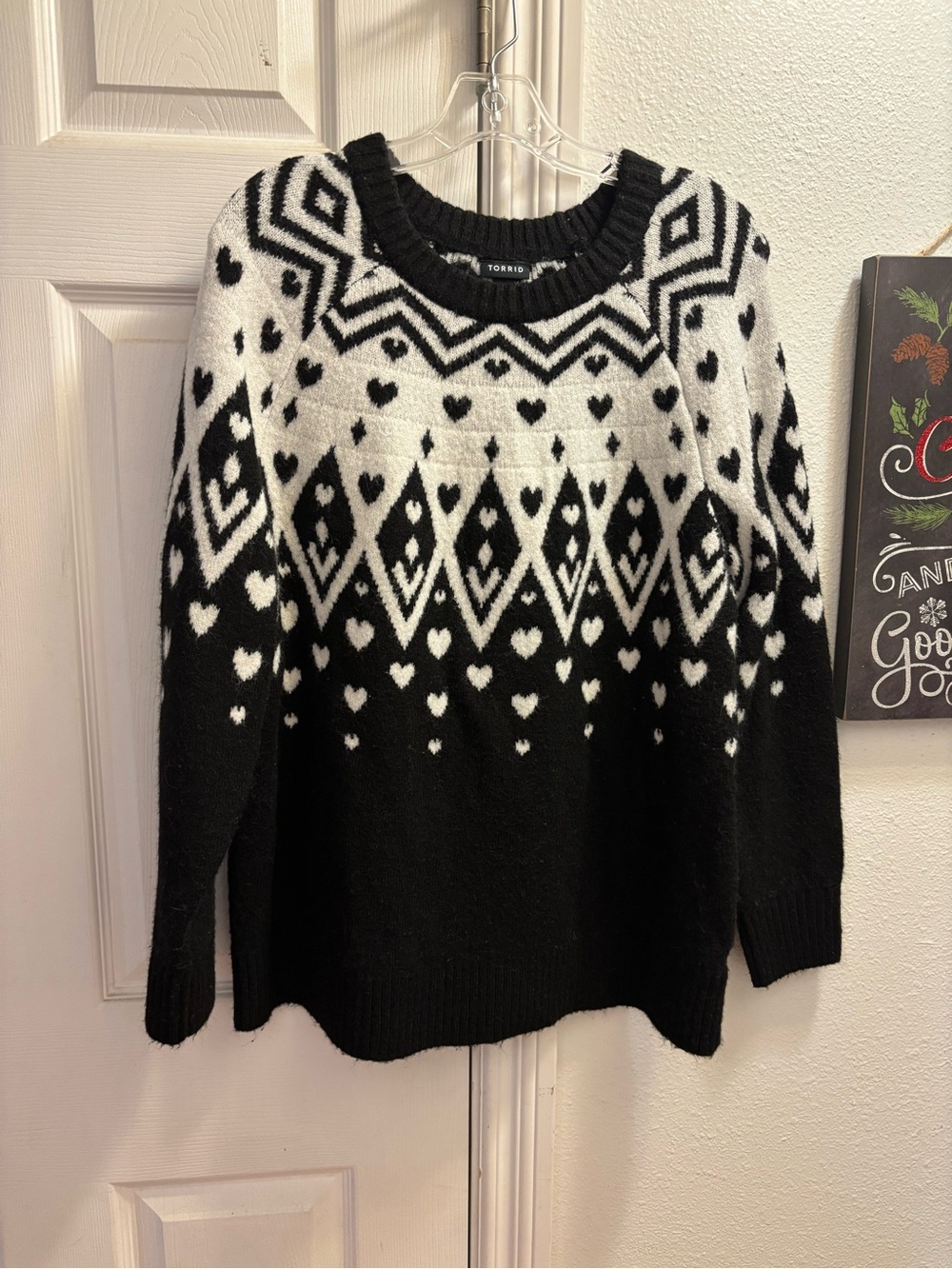 torrid Black and White Heart Fair Isle Crewneck Sweater